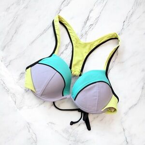Xhilaration Sporty Padded Underwire Colorblock Bikini Top - Yellow, Blue, Purple